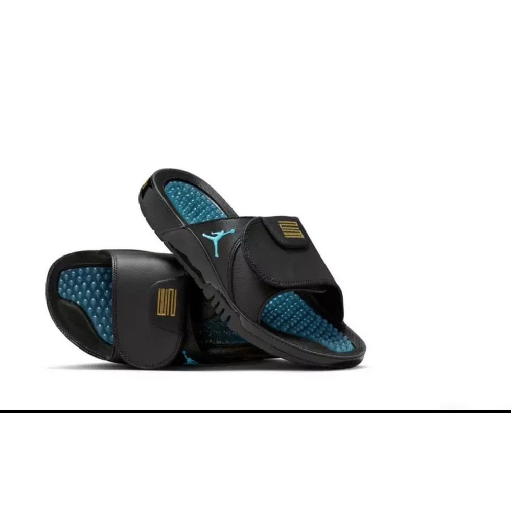 NIB Jordan Hydro XI "Black/Gamma Blue/V. Maize" Men's Slide, Sandal